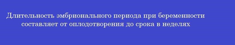 Длительность эмбрионального периода при беременности составляет от оплодотворения до срока в неделях