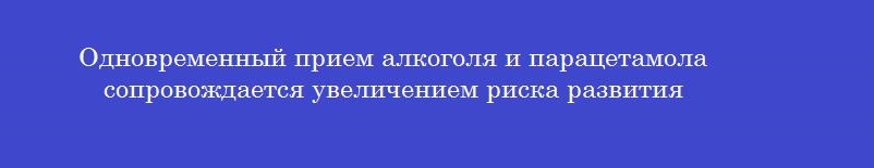 Одновременный прием алкоголя и парацетамола сопровождается увеличением риска развития