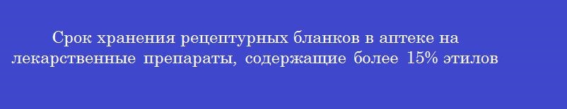 Срок хранения рецептурных бланков в аптеке на лекарственные препараты, содержащие более 15% этилового спирта и не подлежащих пку
