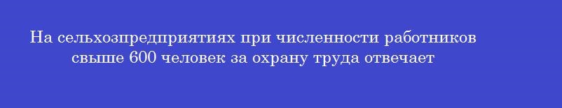 На сельхозпредприятиях при численности работников свыше 600 человек за охрану труда отвечает