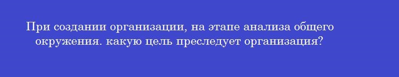 При создании организации, на этапе анализа общего окружения. какую цель преследует организация?