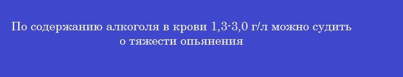 По содержанию алкоголя в крови 1,3-3,0 г/л можно судить о тяжести опьянения